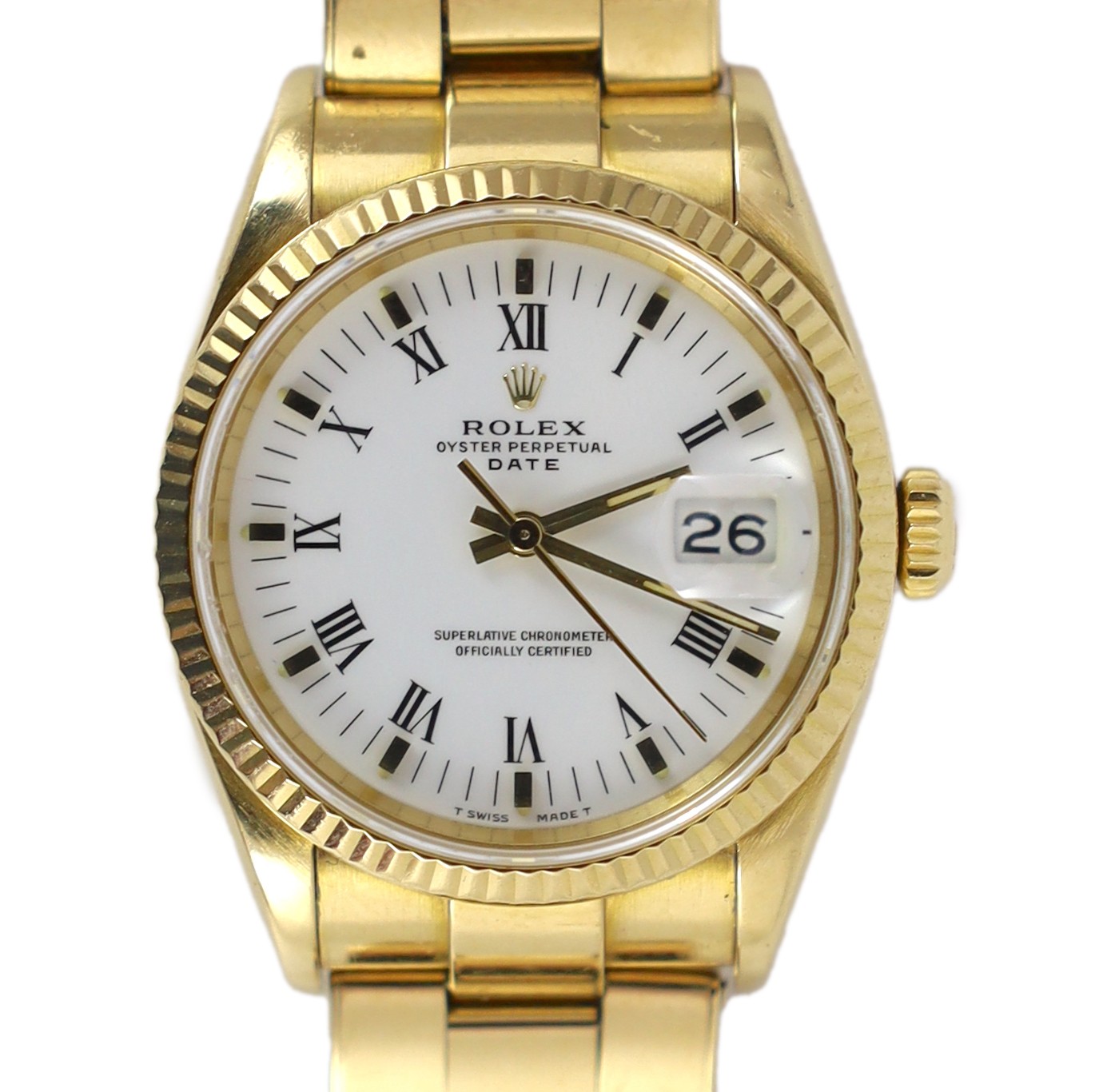 A gentleman's early 1990's 18ct gold Rolex Oyster Perpetual Date wrist watch, on an 18ct gold Rolex bracelet